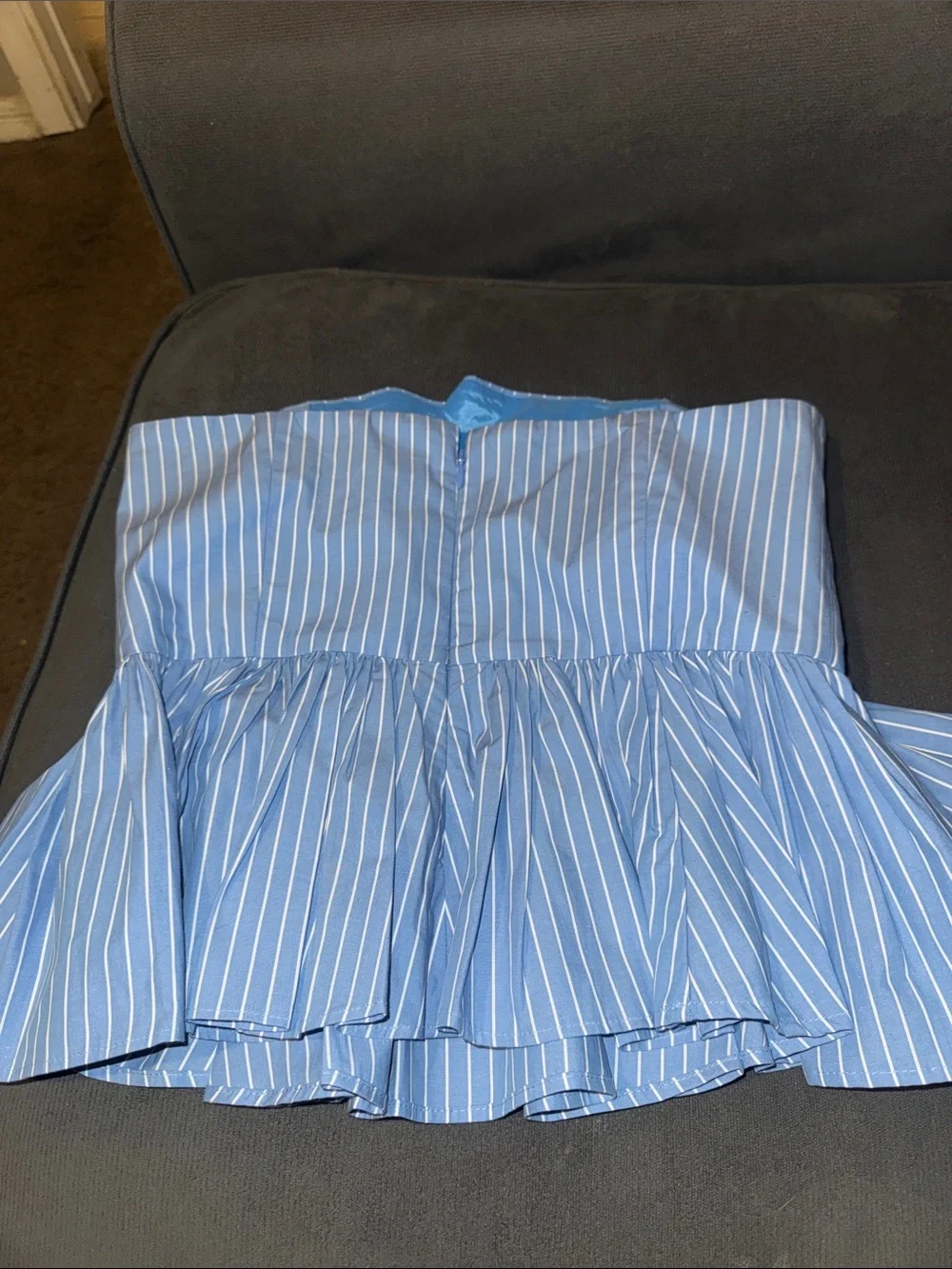 Women j crew Blue Stripe Strapless Peplum top size 6